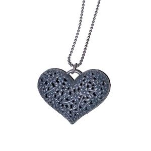 Dark silver color circle chain necklace with heart pendant